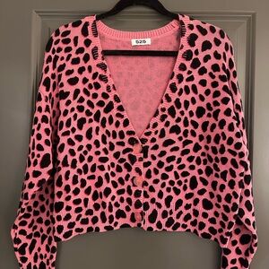 525 America Pink and Black Animal Print Cardigan